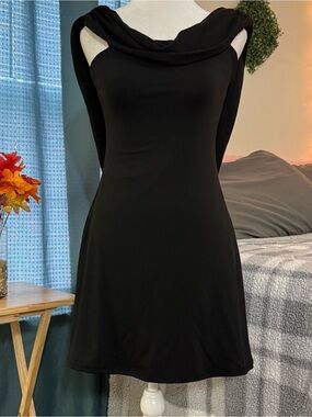 SHEIN Black Mini Dress with Draped Cowl Neck